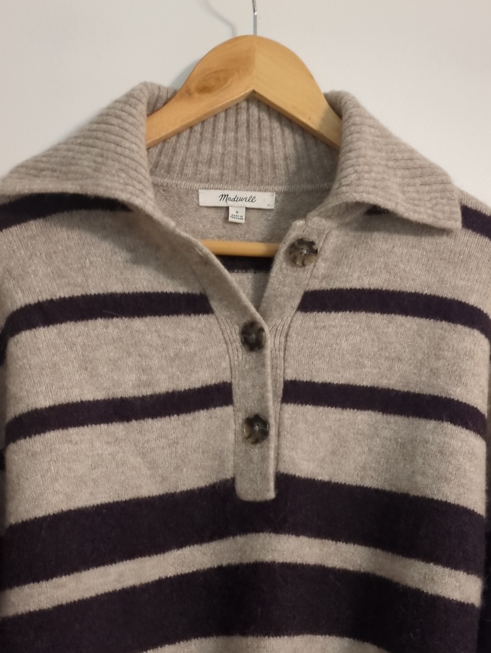 Madewell Cloudsoft Striped Knit Pullover Sweater Wool Mix Beige Dark Brown Sz S - Picture 5 of 8